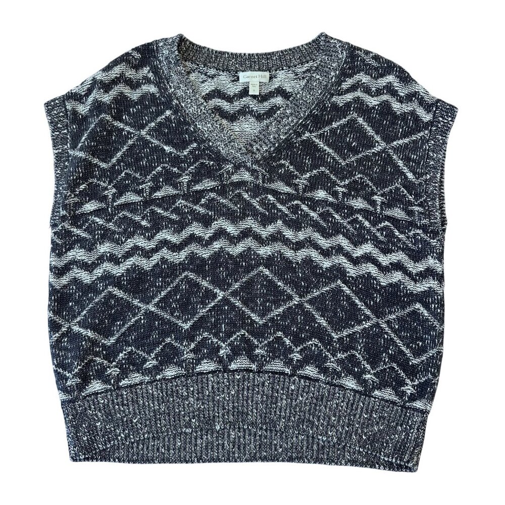 Garnet Hill Canyon Organic Cotton Contrast Knit Sweater Vest Size S Blue White